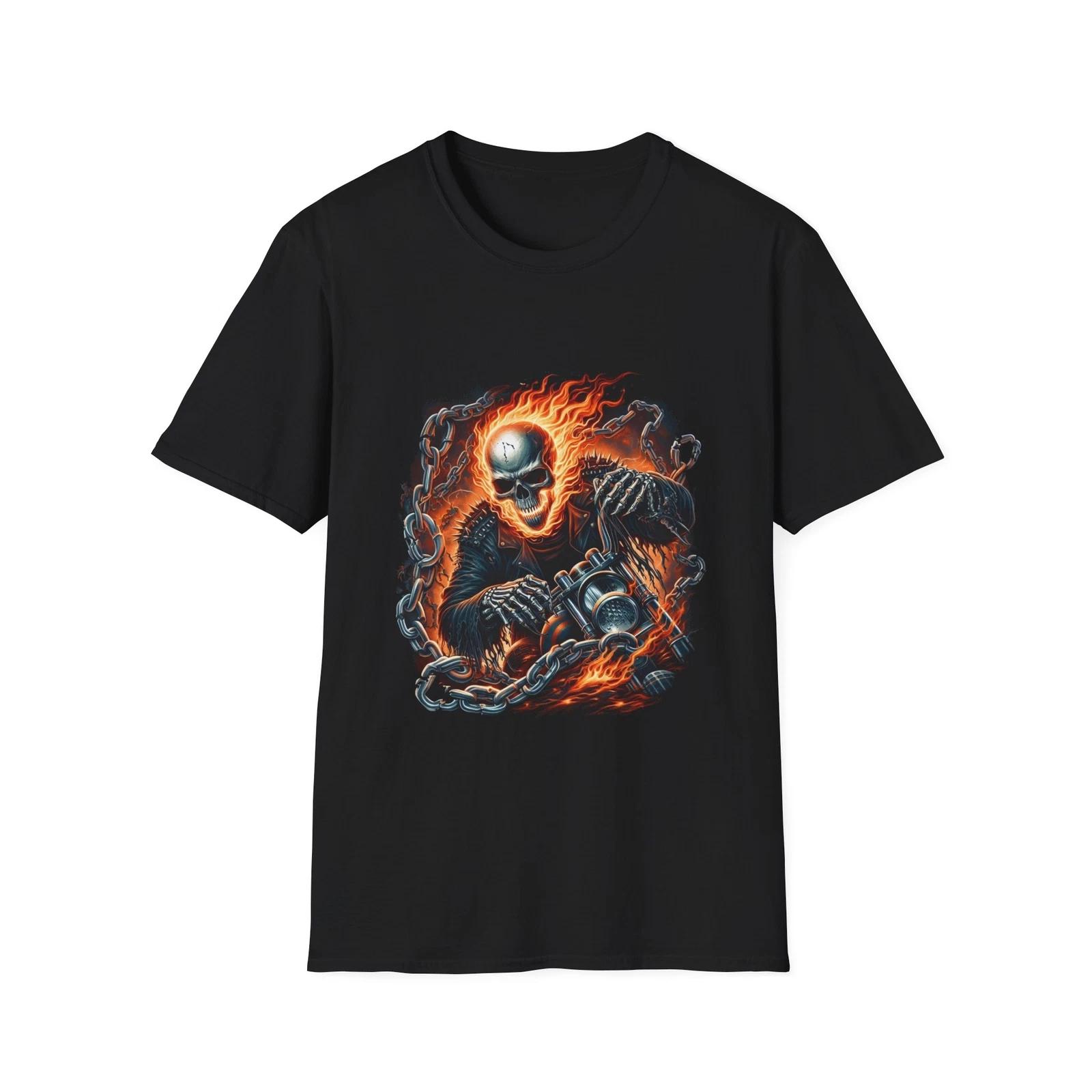 Men s and Women s T-shirts Ghost Rider Horror T-Shirt - Fiery Supernatural Horror Graphic Tee XXXL
