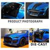 Large 1/18 Ford Mustang GT500 Miniatures Alloy Diecast Metal Vehicle Model Collectibles Sound Light Toys Car Gifts for Kids Boys