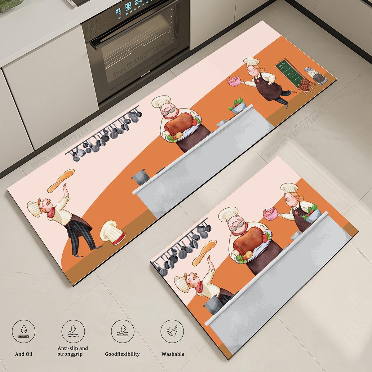 

Kitchen Corner Cartoon Chef Pattern Absorbent Entrance Doormats Non-Slip Carpet Living Room Long Large Washable Mat Home Decor 40cmx60cm 1pc