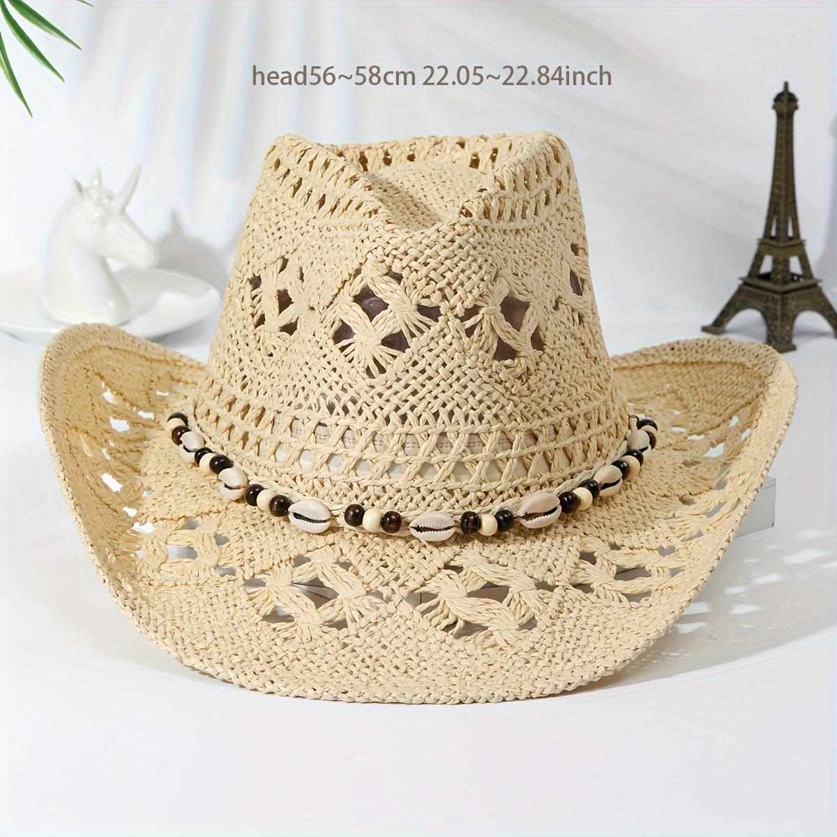 Summer with Shell Beach Hat Women Western Cowboy Hat Wide Brim Sunscreen Sun Hats for Outdoor Breathable Hand-Woven Straw Panama бежевый