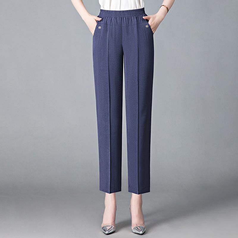 Modische elastische Skinny-Hosen aus Kunstseide mit elastischem Bund für Frauen mittleren Alters und ältere Frauen - Frühling/Sommer, verkürzter Stil