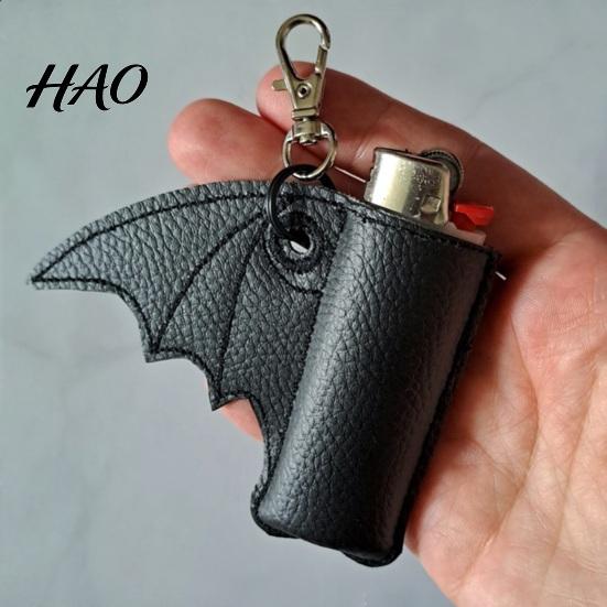 Waterproof Igniter Cover Gothic Bat Case Keychain, Punk Faux Leather Holder, Portable Sleeve Pouch for Backpack Pendant Halloween Keychain