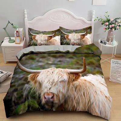 Funda Nórdica de Vaca de las Tierras Altas Juego de Ropa de Cama de Toros Cubierta de Edredón de Vaquero Occidental Completa Queen Para Niños Adolescentes Cubierta de Colcha de Granja