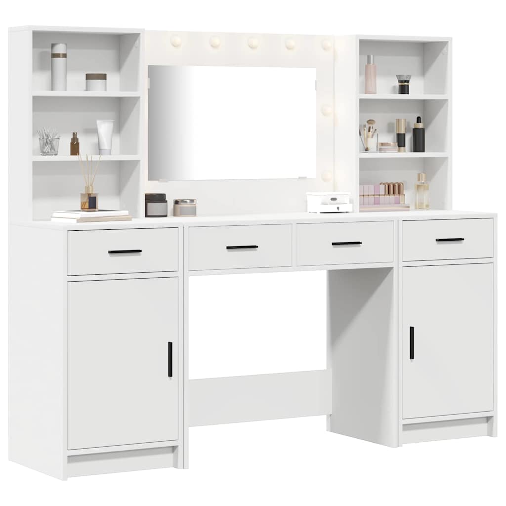Set toeletta con luci LED e cassetti 3 pezzi Materiale a base di legno bianco