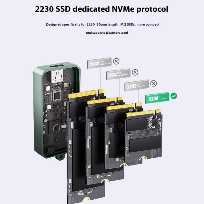 Portable 2230 M.2 Disk Enclosure NVMe Protocol USB3 1 Port Aluminum Shell Enhances Heat Dissipation Secure Installation