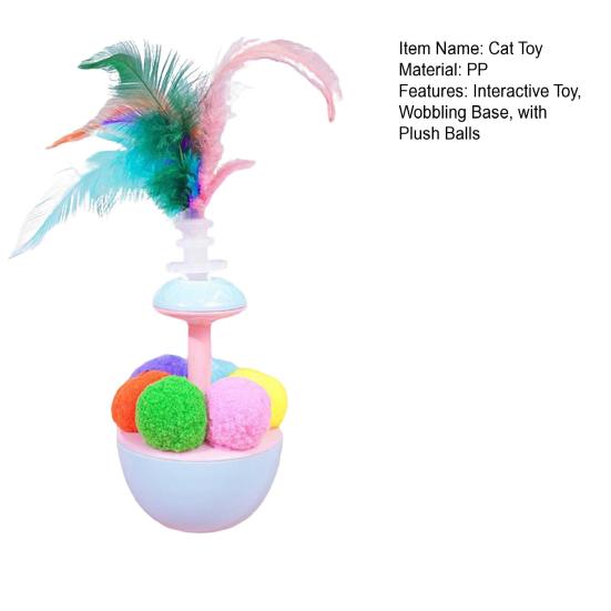Wobbling Cat Toy Interactive Cat Teaser with Feathers Plush Balls Cat Enrichment Toy for Indoor Kittens Stimulates Hunting Instinct