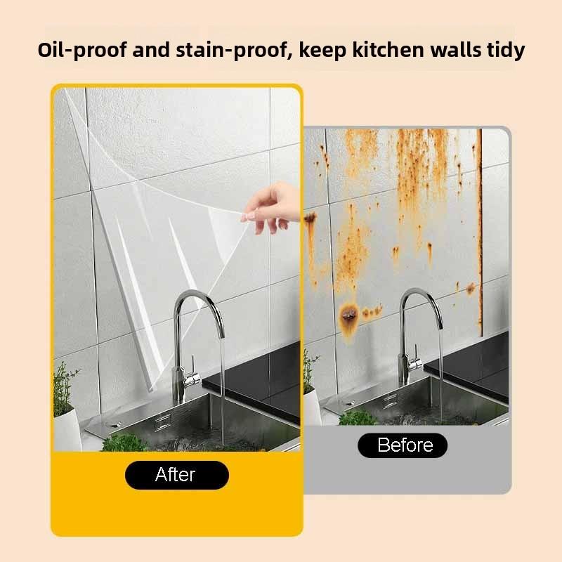 0.1mm Extra Thick Self-Adhesive Wall Film Heat Resistant & Waterproof Transparent Sticker for Kitchen & Bathroom No Residue