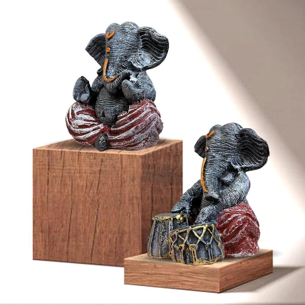 Beautiful Resin Ganesha Grey and Red for Home Decor (Pack of 2, Grey and Red)