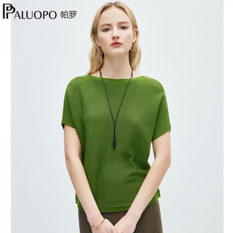 

PALUOPO 2026 Spring/Summer Women s Round Neck Knitted Short Sleeve T-shirt L 165/88A