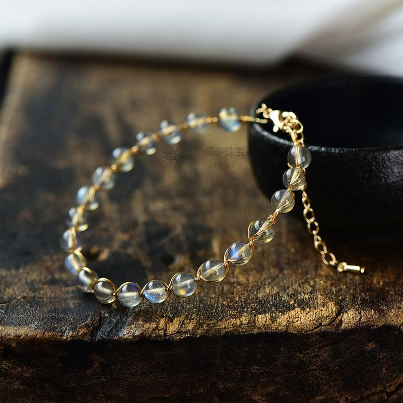 Crystal blue moonstone bracelet women s ice elongated stone niche light luxury bracelet gift