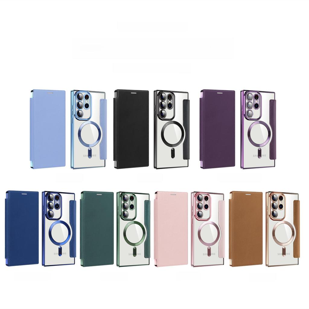 "Samsung S25Ultra Golden Shield Electroplated Leather Flip Case with Magnetic Suction, Anti-Fall for S24FE A06"