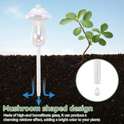 4Pcs Automatic Plant Watering Globes Mushroom Style Glass Plant Watering Devices 200ML Self Watering Spikes Garden Accessories