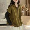Coat for Women Cotton Autumn Casual Oversize Hooded Short-sleeve Jacket