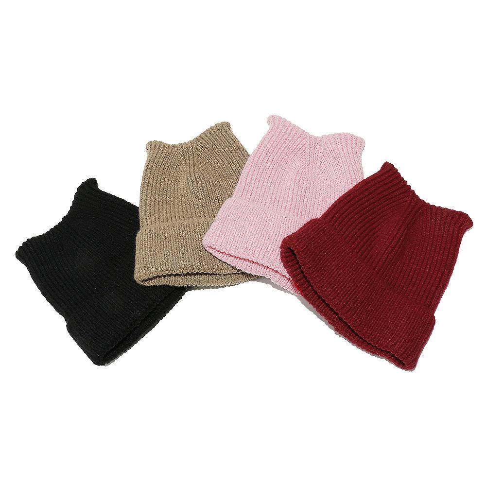 Cat ear wool hat solid color light board winter outdoor windproof warm knitted hat children
