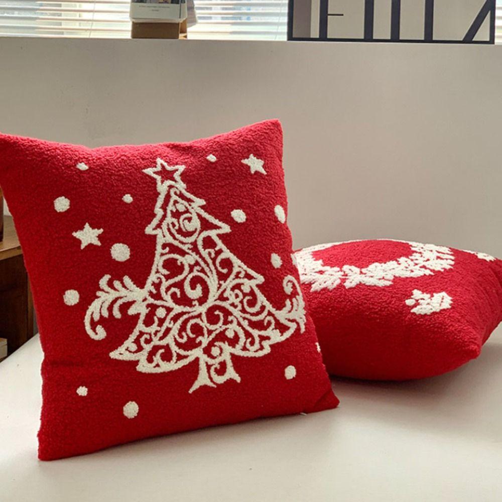 Red Throw Pillowcover INS Style Cushion Cover Soft Christmas Plush Pillowcase  Sofa/Bed