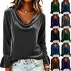 Women's Color Cowl Neck Long Sleeve Velvet Blouse Casual Comfortable