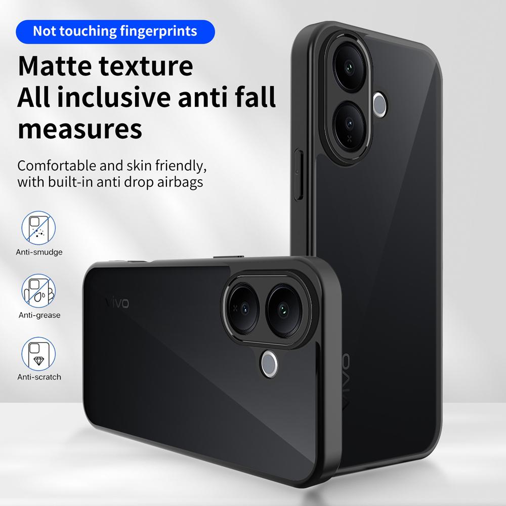 KEYSION Matte durchscheinende schwarze Handyhülle für VIVO V60 Lite 5G Weiches Silikon+PC Klare stoßfeste Rückseite für IQOO Z10R 5G