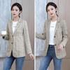 Plaid Blazer Female British Casual  Suit Spring  Office Lady Single Button Blazer  Fashion Women's Suit Lattice Jacket