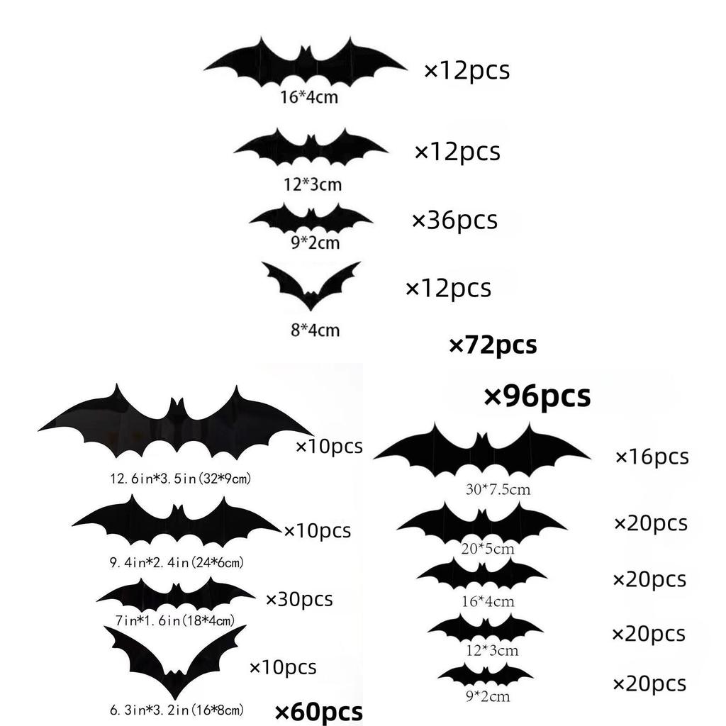 Halloween Bat 3d Wall Decals Pack With Plastic Material For Spooky Decor