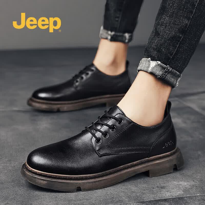 Jeep Men s Black Leather Casual Lace-Up Shoes 43 чёрный