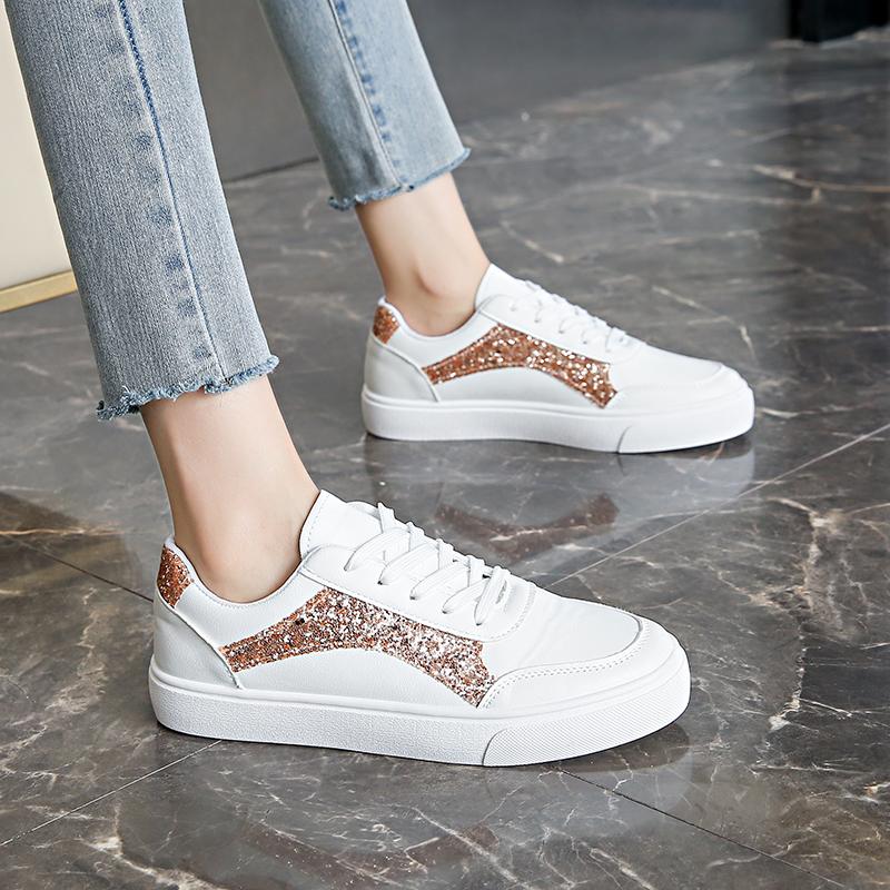 Flat Sports Shoes for Women Lightweight and Fashionable Hiking Jogging Shoes Leather Casual Thick Soled White Shoes Plus Size