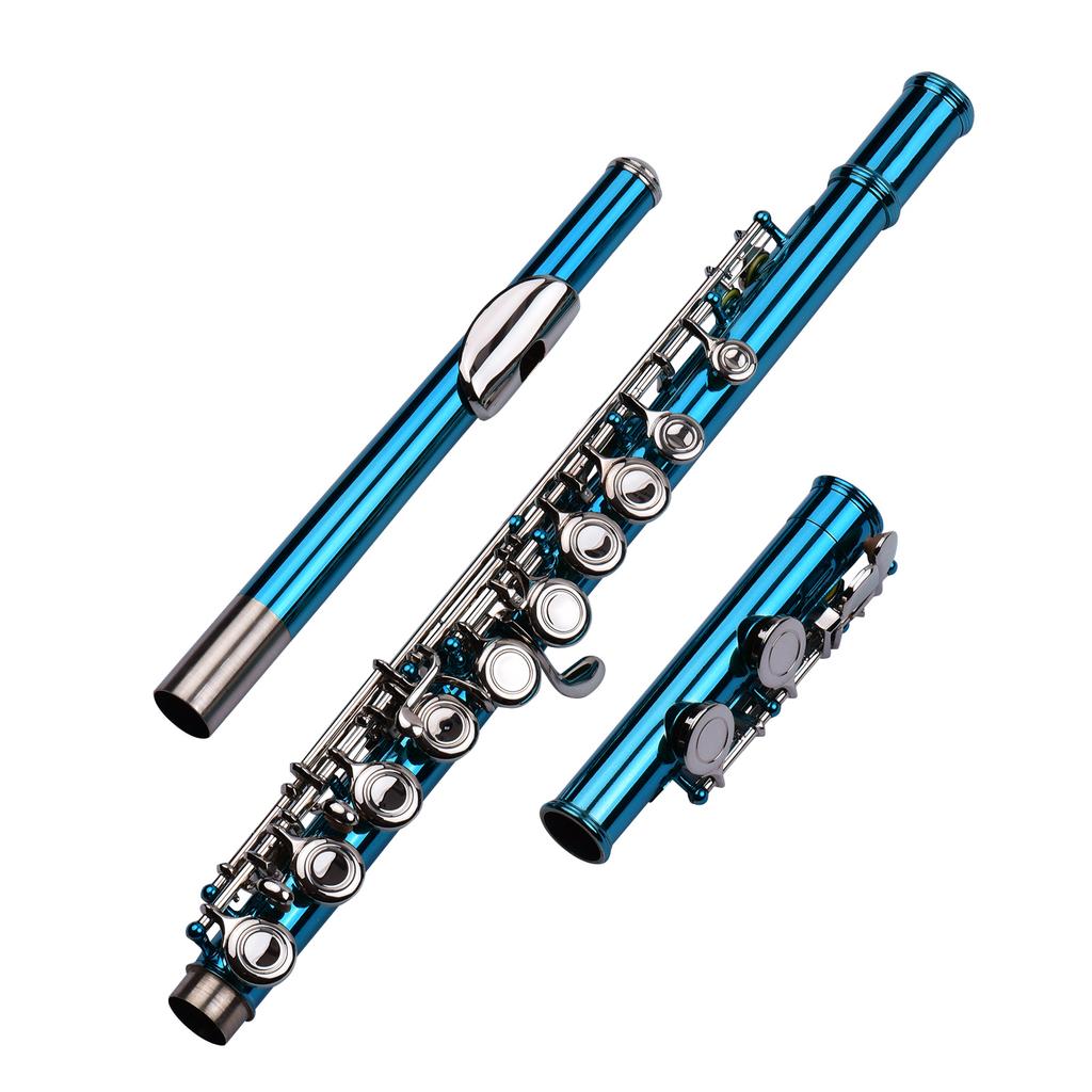 Closed Hole C Flute 16 Keys Cupronickel Nickel-plated Wind Instrument with Carry Case Flute Stand Gloves Cleaning Cloth Screwdriver Cleaning Rod