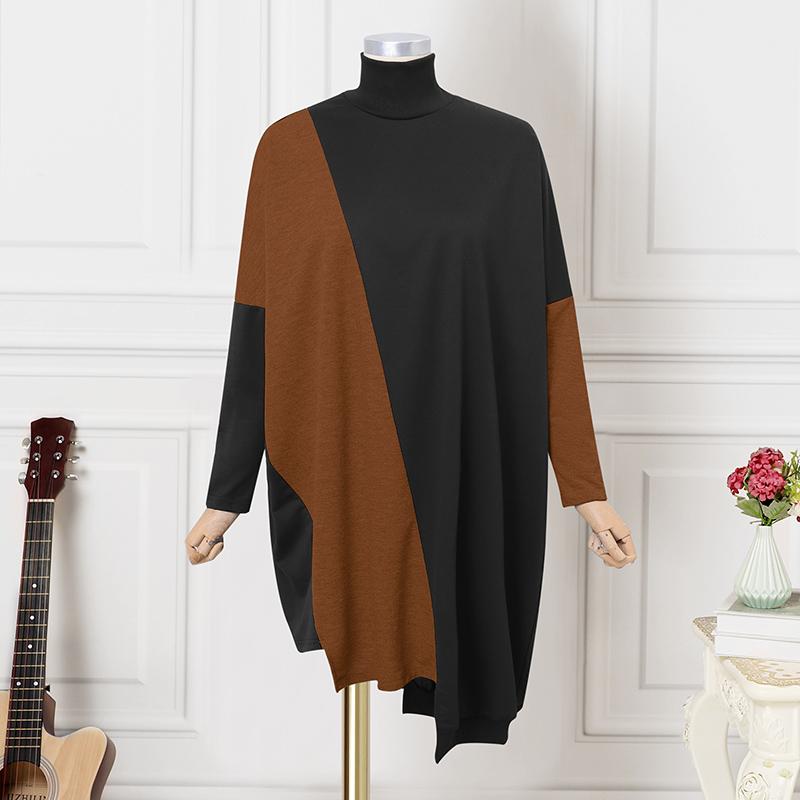 ZANZEA Women Casual Turtleneck Long Sleeve Patchwork Dress