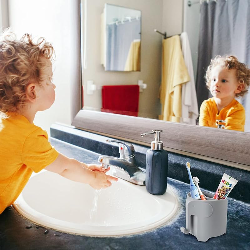 RyanLemon Elephant Toothbrush Holder for Kids and Toddler, Suction Cup Toddler Toothbrush Holder, Cute Baby Toothbrush H