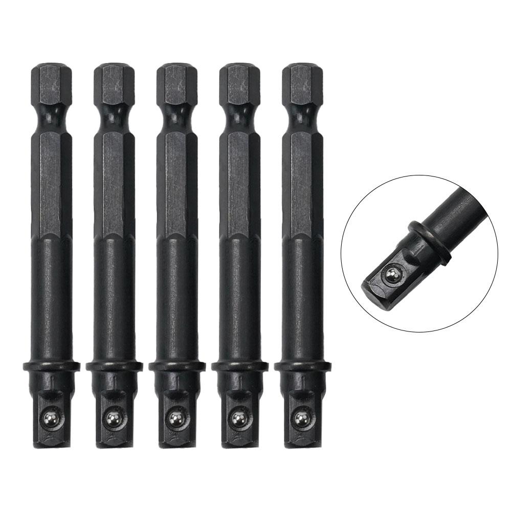Socket Adapter 5pcs for Hex Shank to Square Socket 14 Inch Length Compatible with Pneumatic and Electric Screwdrivers and Drills