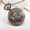 Antique Retro Bronze 12 Animal Quartz Round Case Pocket Watch Necklace with Pendant Chain No Waterproof Holiday Gift