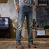 Fashion commuter jeans trendy brand slim small feet denim boys slim straight pants elastic retro denim trousers