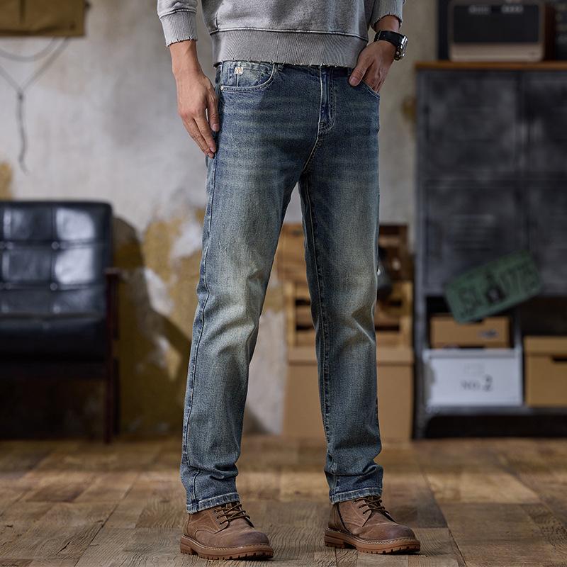 Fashion commuter jeans trendy brand slim small feet denim boys slim straight pants elastic retro denim trousers