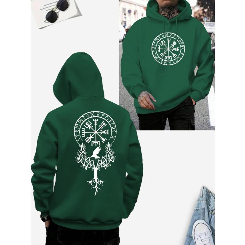 Schwarzer Hoodie mit Wikinger-Runen und Yggdrasil Lebensbaum-Druck - Nordische Mythische Streetwear für Männer/Frauen, Lässige Sweatshirts,