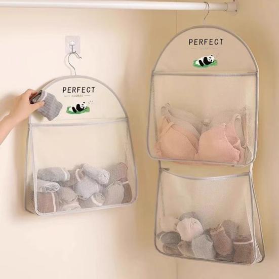 Mesh Storage Bag Large Capacity Wardrobe Organizer Breathable Hanging Storage Net for Underwear Socks