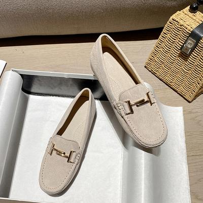 Zapatos Planos de Cuero Gamuza con Hebilla Metálica Moda Mujer Punta Redonda Zapatos Mocasines Elevadores de Altura Mocasines de Cuero Suave Alta Calidad Zapatos Planos Mujer