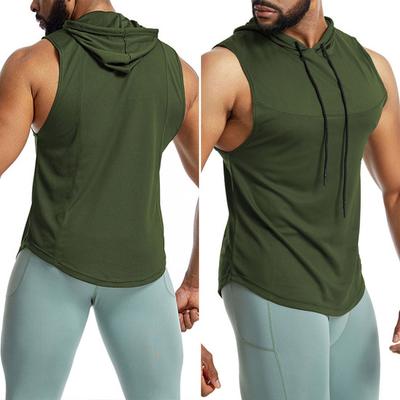 Men Vest Hooded Drawstring Mesh Fabric Tank Tops Solid Color Casual Muscle Show Outdoor Sports Gym Vest