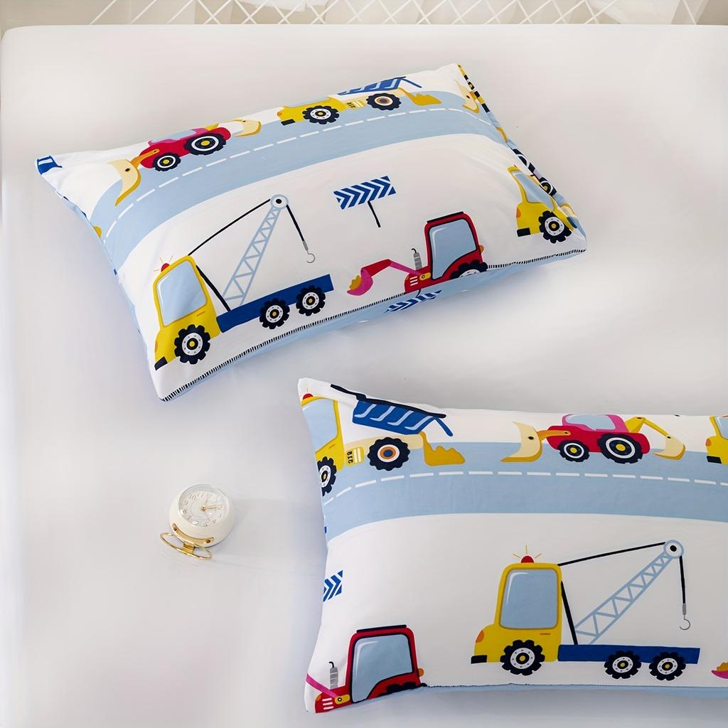 3-teiliges Spannbettlaken-Set mit Cartoon-Baumaschinenmuster - Weich, atmungsaktiv und hypoallergenes Bettlaken-Set Lebendig-Perfekt