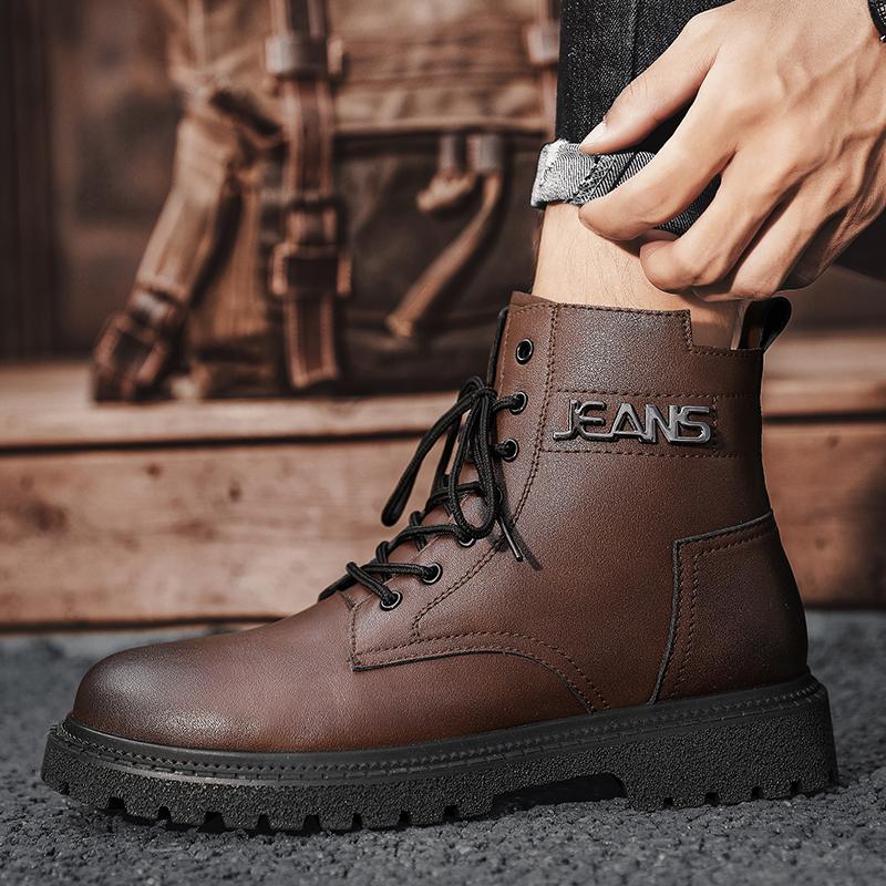 Fashion Fur Warm Winter Genuine Leather Men Long Boots Breathable High Top Shoes Outdoor Casual Men Winter Shoes Autumn Sneakers Boots