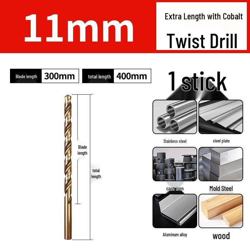 High-Strength Ultra-Long Cobalt Twist Drill Bit for Stainless Steel and Wood.