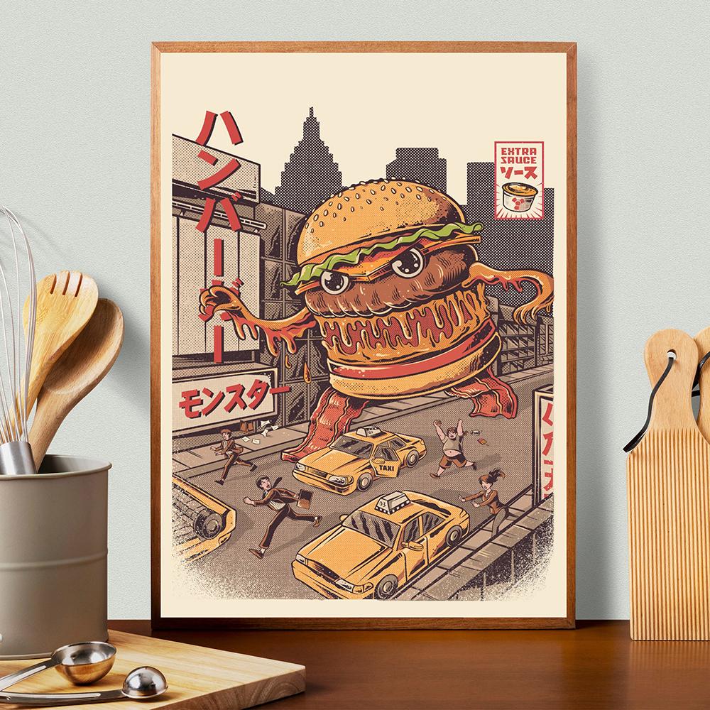 Japanisches Essen Nudeln Cartoon Malerei Druck Wandkunst Leinwand Poster Abstraktes Bild für Küche Esszimmer Heimdeko Cuadros