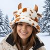 Faux Fur Cow Horn Bucket Hat Thicken Winter Plush Hat Retro Plush Fisherman Hat  Outdoor