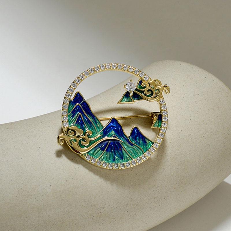 A Thousand Li Rivers & Mountains Brooch: Elegant Chinese-Style Women's Pin & Corsage Accessory