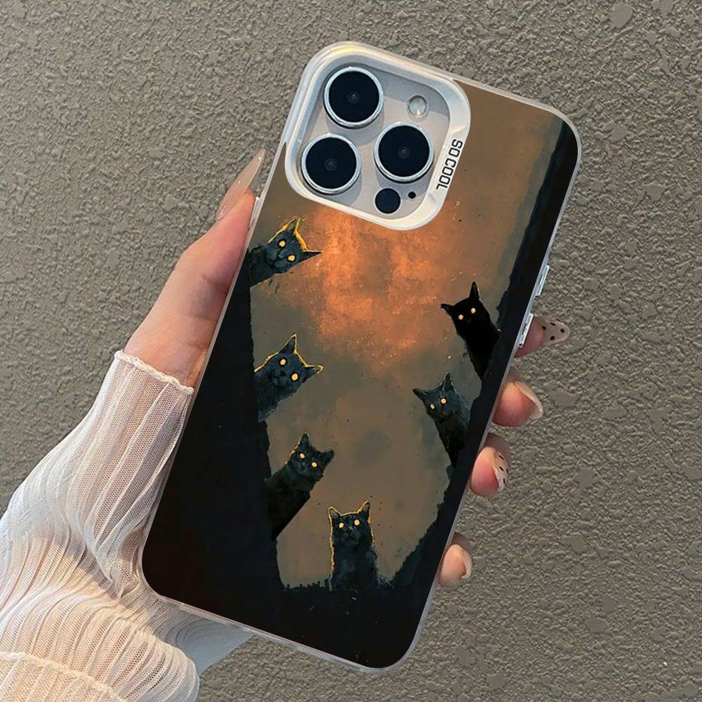 Dark Funny Monster Cat Phone Case For iPhone 17 Air 16 15 14 11 12 13 Pro Max Plus X XR XS Colored Silver Hard Cover