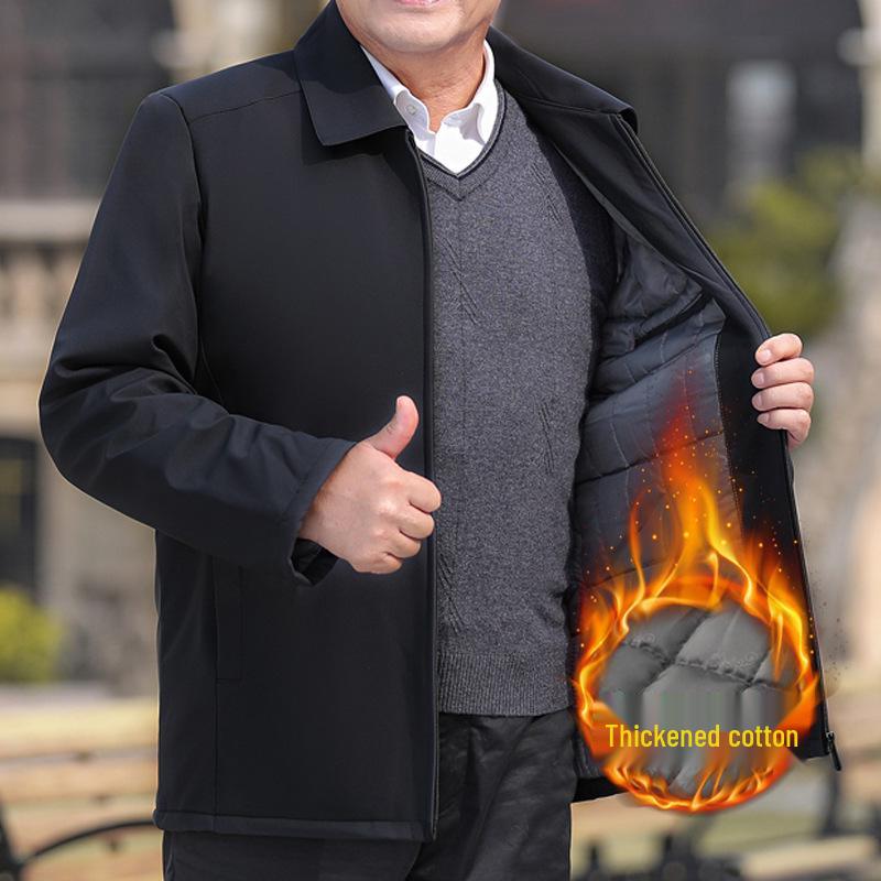 Men's Cotton-Padded Jacket for Dad: Spring & Autumn Button-Up for Middle-Aged & Elderly