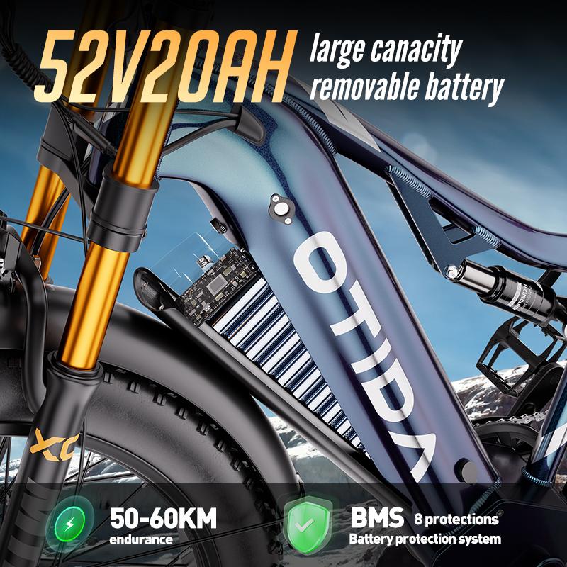 OTIDA S26 4000W dual-motor electric bike, 52V 20Ah, 26-inch wide tyres, electric mountain bike, electric bike for adults120Km