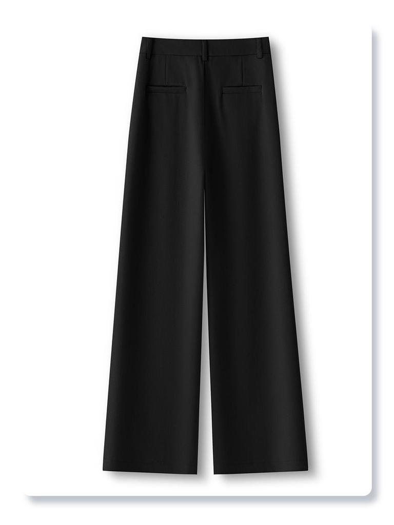 Women's 2025 High-Waist Black Wide-Leg Pants: Elegant, Casual, Straight-Leg Fit for Spring