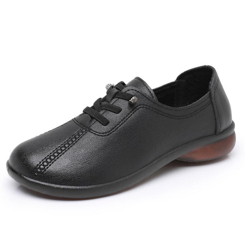 Spring Shoes Non-slip Comfortable Medium Lace-up Single Shoes Soft-soled Leather Shoes Elderly Shoes Jelly Sole Middle-aged and Elderly Women's Shoes