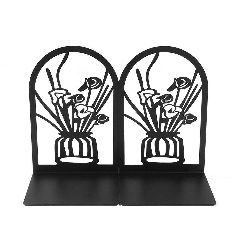 Creative Metal Bookend Vase: Hollow-out Craft for Desktop Storage and Decoration