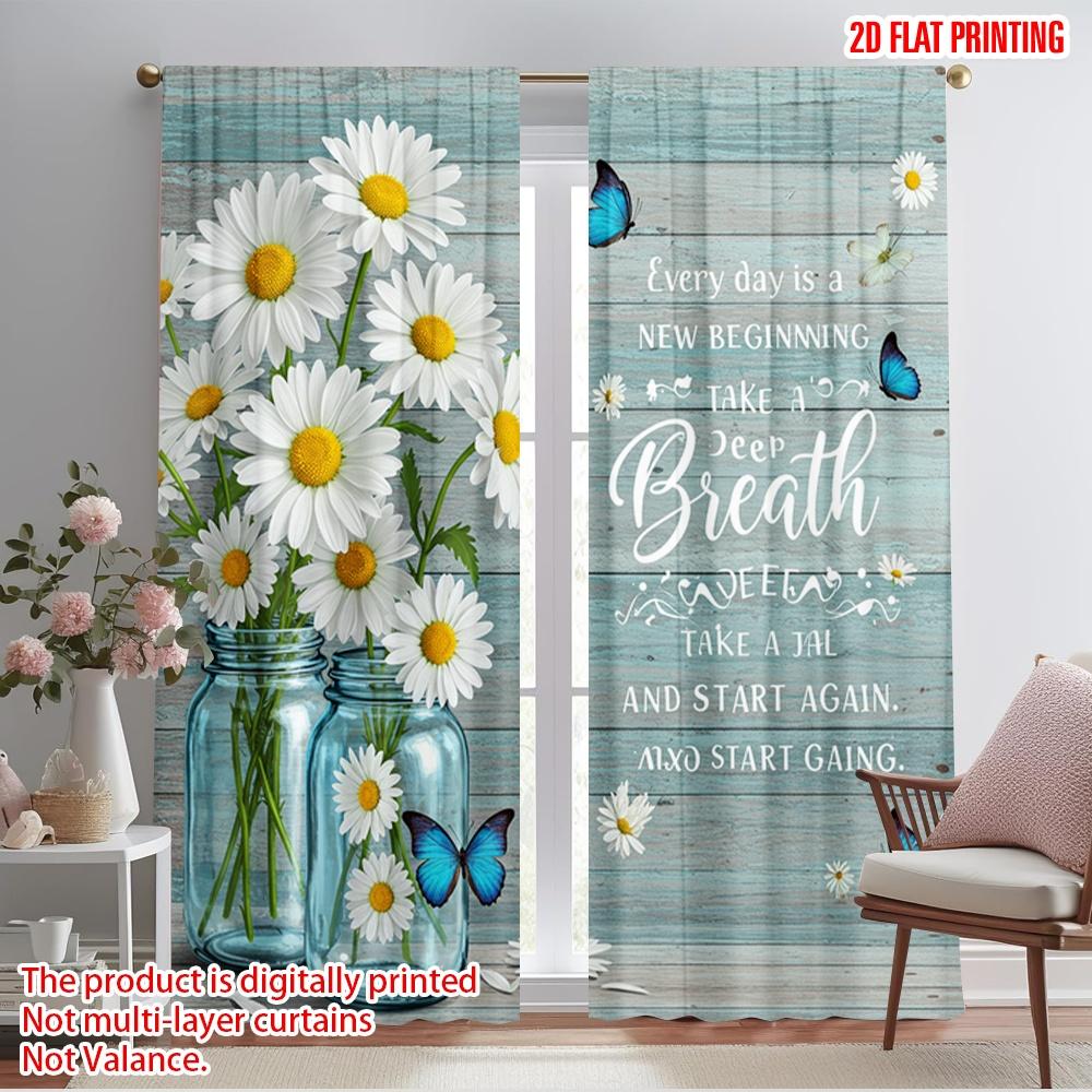 

2pcs 2D flat printing Curtains Butterflies Daisy Flowers New Beginning Fabric Without Electricity Family Party Perfect for 52.50×116.00 CM 2pcs