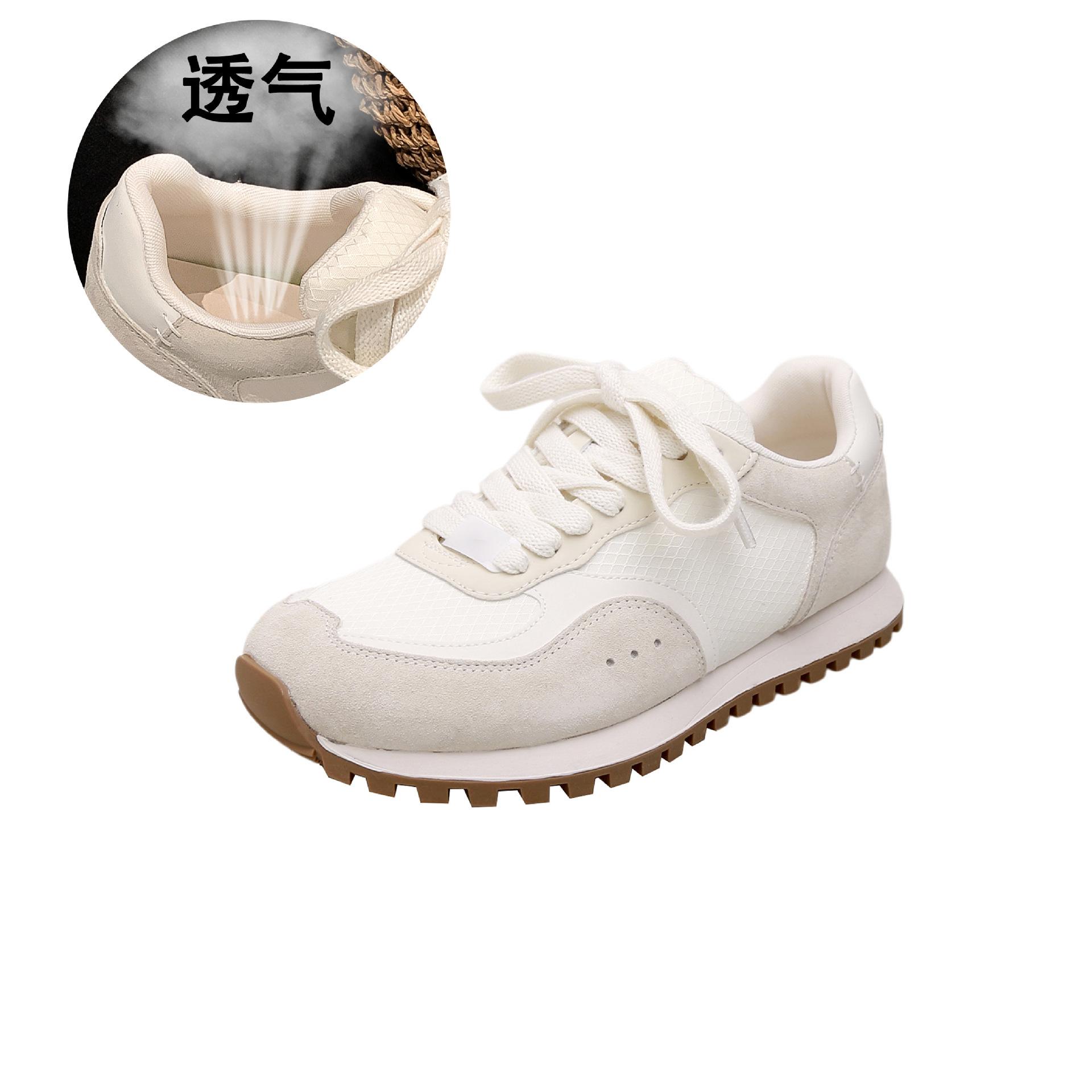 

Женские кожаные модные кроссовки с сетчатыми вставками, дышащие, спортивные и для отдыха, на платформе, на шнуровке, белые кроссовки Forrest Gump для женщин 39 грязно-белый